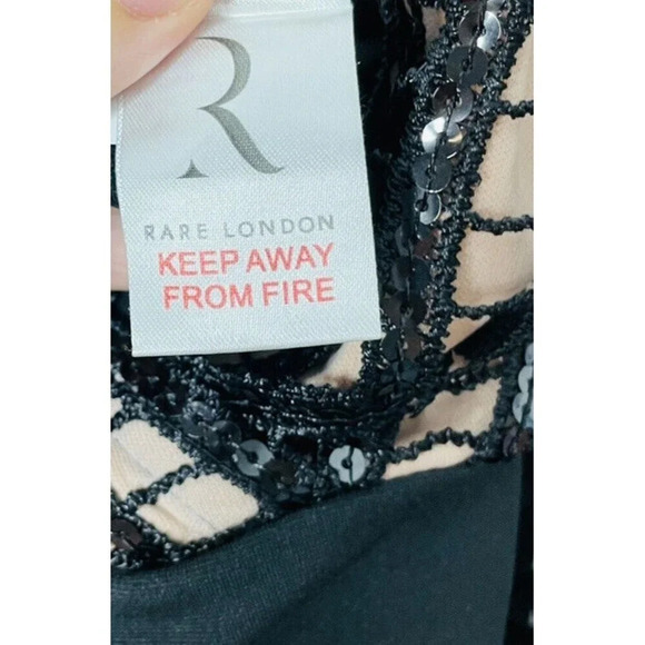 Rare London Jumpsuit Sz M 6 Womens Black Sequin Open Knit V-Neck NWT - Picture 6 of 13